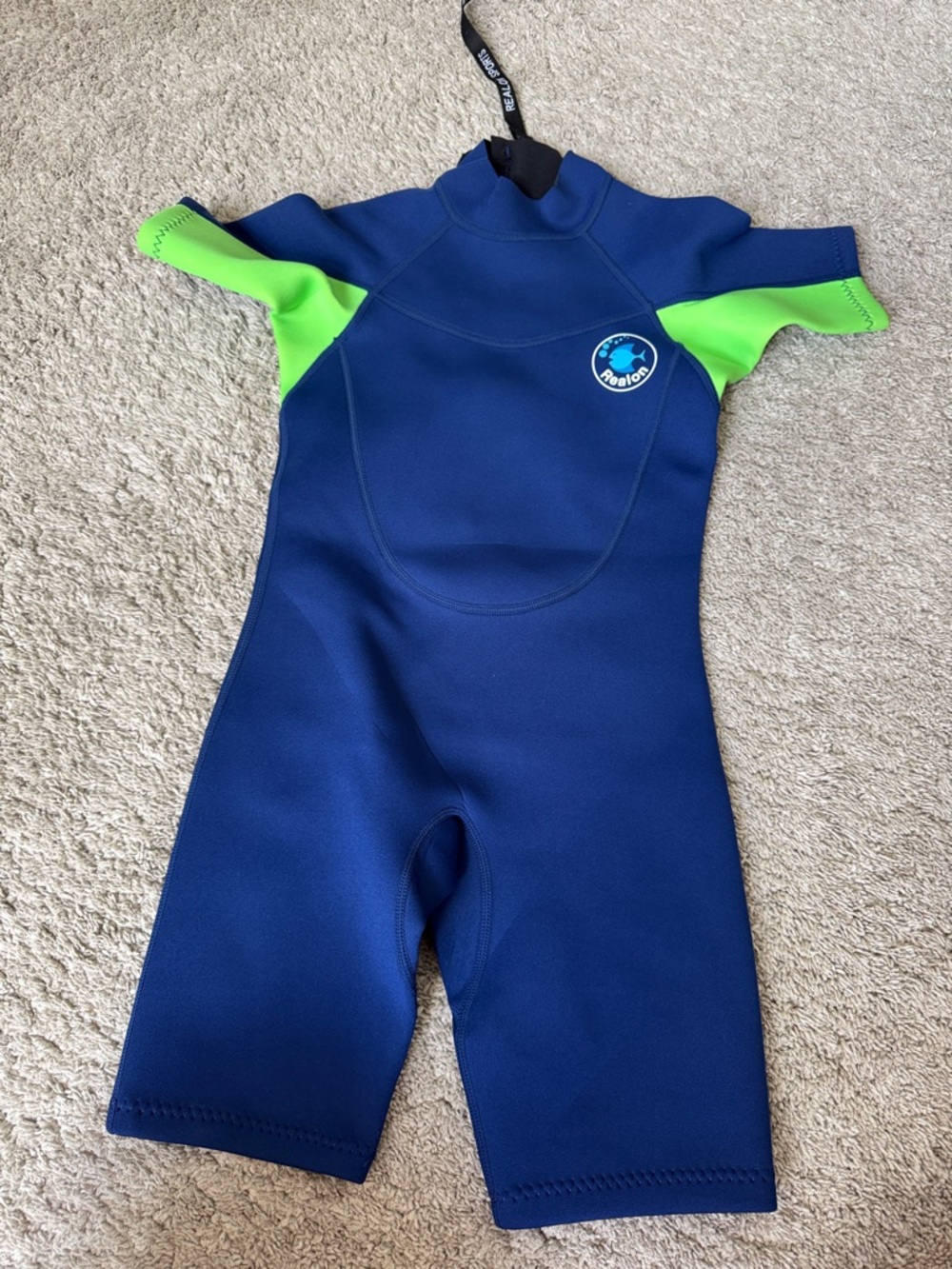 Reef Kids Short Sleeve Swim Suit - Blue with Neon Green Panels